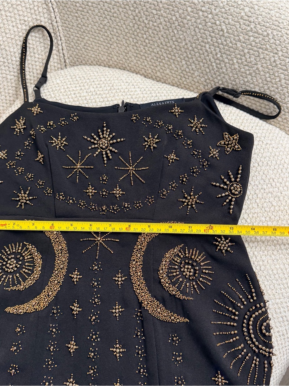 Allsaint Black Gold-Embellished Celestial Mini Dress size 2 - Picture 8 of 9